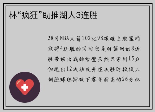 林“疯狂”助推湖人3连胜